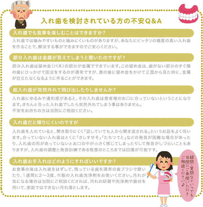 入れ歯を検討されている方の不安Q&A